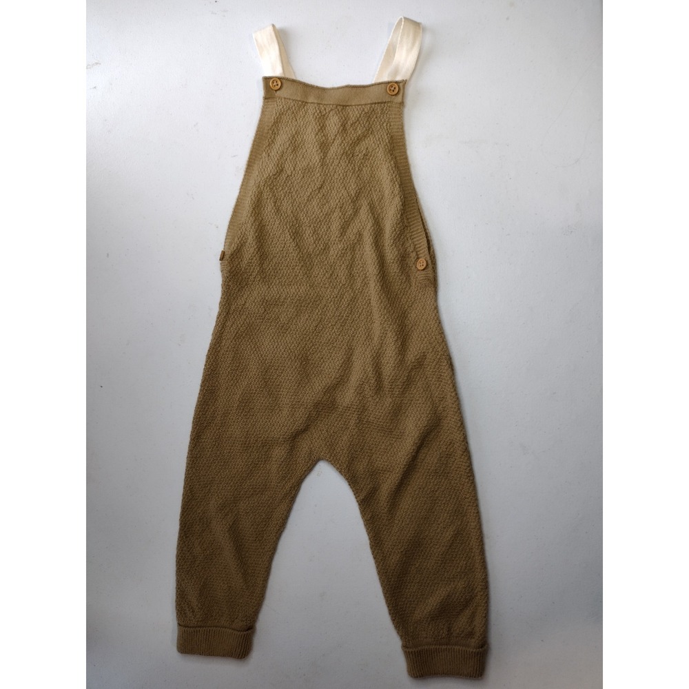 Zara Kids Textured Knit Overalls Olive Brown Button Bib‎ Romper 18-24 Months